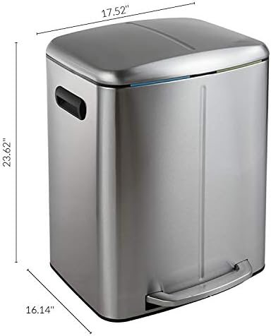 happimess HPM1005A Marco Rectangular 10.6-Gallon Double Bucket Trash Can with Soft-Close Lid, Stainless Steel, Fingerprint Resistant, Modern, Minimalistic for Home, Kitchen, Office, Bedroom, Bathroom