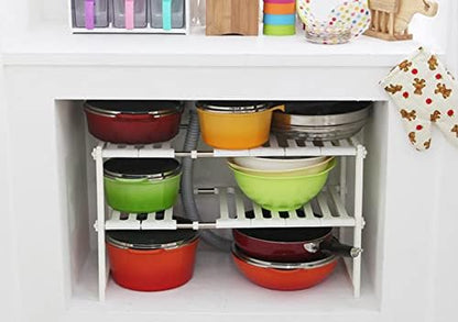 COELO Under Sink Organizer 2-Tier Expandable Shelf Kitchen Bathroom Cabinet Multi-purose Storage Standing Rack, White