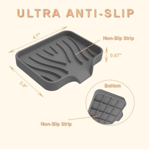 Silicone Soap Dish with Drainer | Quick-Dry Holder for Sponge, Dispenser, Scrubber, Bottle and Cup | for Kitchen, Shower and Bathroom (Black, Small, 2-Pack)