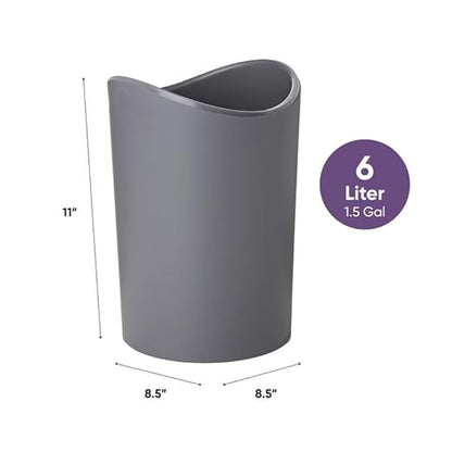 Superio Small Bathroom Trash Can with Lid, Modern Grey Mini Waste Bin with Swing Lid (1 1/2 Gallon, 6 Liter) Plastic Garbage Can for Kitchen, Bathroom, Bedroom, Office, Under Desk (4, Grey)