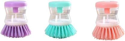 (3pcs) Kitchen Dish Brush with Soap Dispenser, Round Bristles.Kitchen Household Pot Washing Brush, Multifunctional Pot Brush (Colour Mixture)
