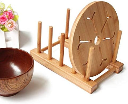 YWSHF Bamboo Wooden Dish Rack Dishes Drainboard Drying Drainer Storage Holder Stand Kitchen Cabinet Organizer for Dish/Plate/Bowl/Cup/Pot Lid/Book