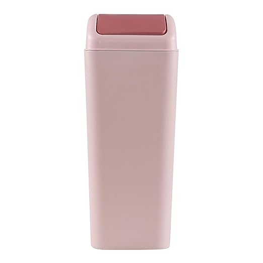 12 L Slim Garbage Can, Small Plastic Trash Can with Swing Lid, 1 Pack (Pink)