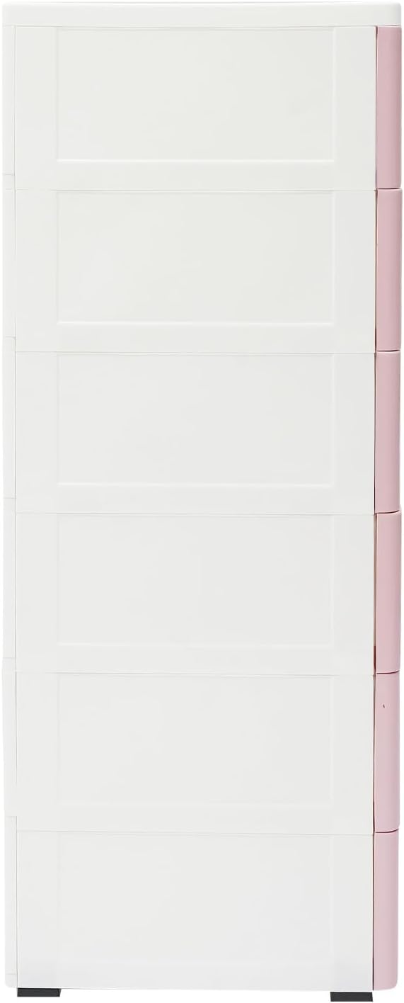 6 Drawers Narrow Slim Plastic Storage Cabinet,Storage Drawer with Wheels,6 Tier Drawers Dresser,Rolling Narrow Cabinet for Small Spaces Bathroom Kitchen Living Room,Pink