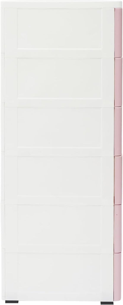 6 Drawers Narrow Slim Plastic Storage Cabinet,Storage Drawer with Wheels,6 Tier Drawers Dresser,Rolling Narrow Cabinet for Small Spaces Bathroom Kitchen Living Room,Pink