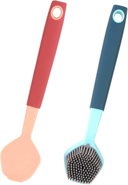 Hemoton Long Handle Silicone Dish Brush 10.43 Inch Durable Kitchen Cleaning Tool with Ergonomic Non-Slip Handle for Pots and Dishwashing