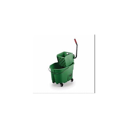 Rubbermaid Commercial Products WaveBrake 35 QT Side-Press Mop Bucket and Wringer Combo on Wheels Green for Heavy-Duty Floor Cleaning