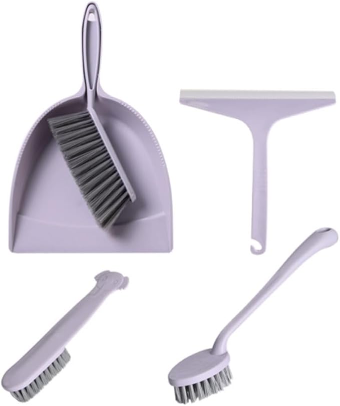 PEKJI Mini Broom and Dustpan Set Plastic Portable Cleaning Supplies Purple Cleaning Brush Set of 5