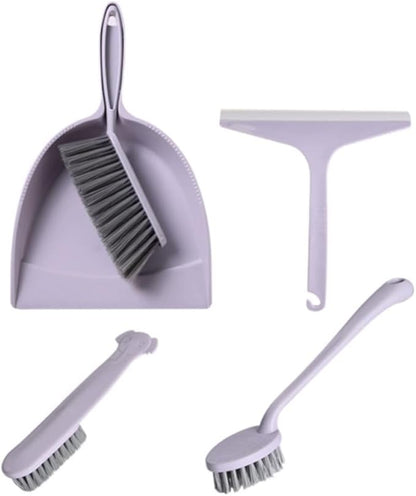 PEKJI Mini Broom and Dustpan Set Plastic Portable Cleaning Supplies Purple Cleaning Brush Set of 5