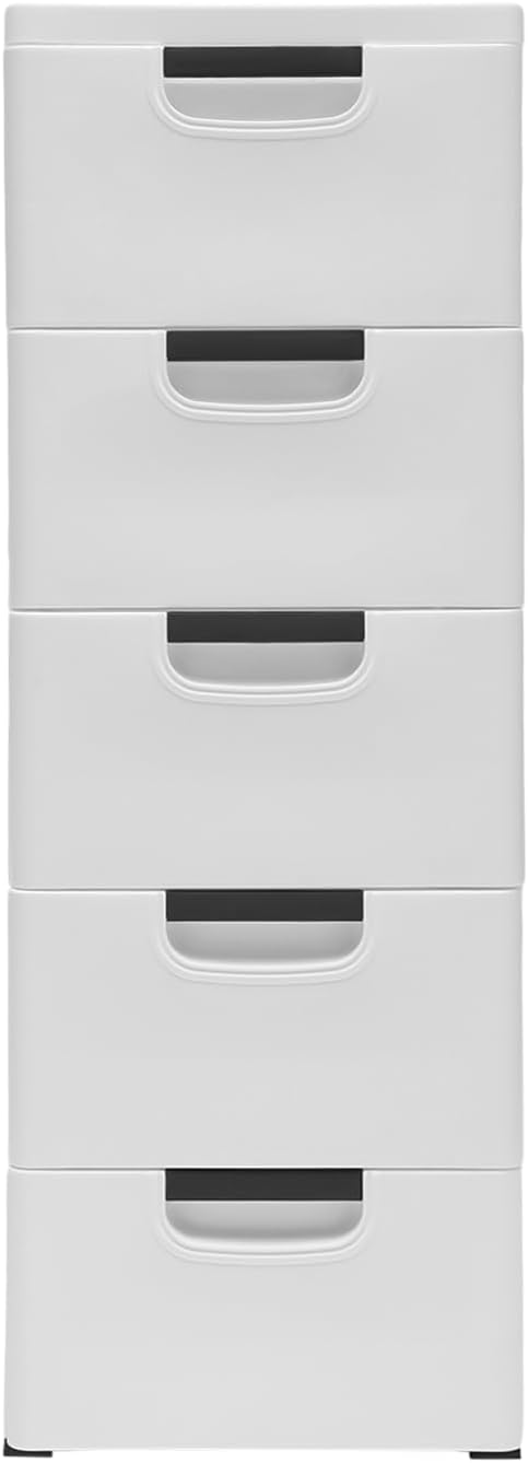 Plastic Drawers Dresser Storage Cabinet with Wheels,5 Drawer Stackable Vertical Clothes Storage Tower,Organizer Unit for Bathroom Entryway Living Room,White