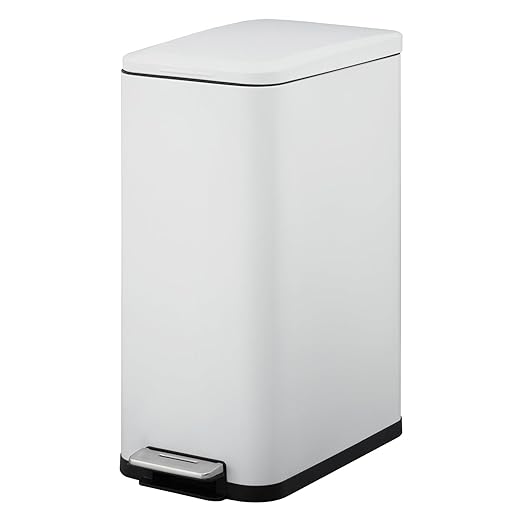 13-Gallon Kitchen Trash Can, 50-Liter Slim Stainless Steel Pedal Trash Bin, Pedal Trash Can with Soft-Close Lid, Fingerprint-Resistant, with Removable Inner Bucket, Suitable for Small Spaces, White