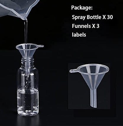 Spray Bottles, 30 Pack 30ml 1oz Clear Empty Fine Mist Plastic Mini Travel Bottle Set, Small Refillable Liquid Containers