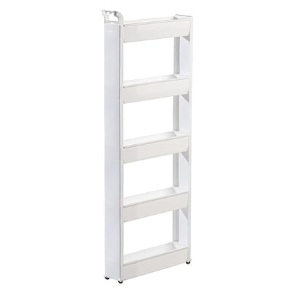 Miles Kimball 5 Tier Slim Cart, White, Durable Plastic, Easy Assembly, Holds Up to 6.5 lbs