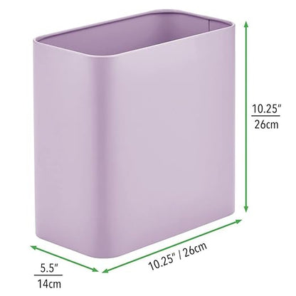 mDesign Metal Wastepaper Bin — Compact Rectangular Bathroom Bin — Rubbish Basket for Home and Office — Light Purple