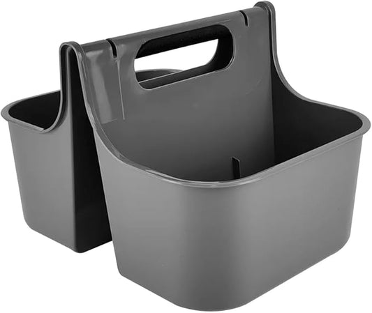 J&V TEXTILES Portable Shower Caddy, Bathroom Organizer Basket, Perfect Size for Dorm/College, Plastic Bath Tote, Dries Quickly with Drainage Holes, Soft Grip Carrying Handle (Gray, Medium)