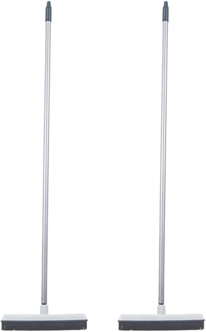 Rubber Bristle Broom for Hardwood Floors, Tiles, Carpets, Wood, and Vinyl, Salon Rubber Squeegee and Rug Rake for Human Hair, Pet Hair, Fur, and Lint, Grey, 2 Pack, by Superio