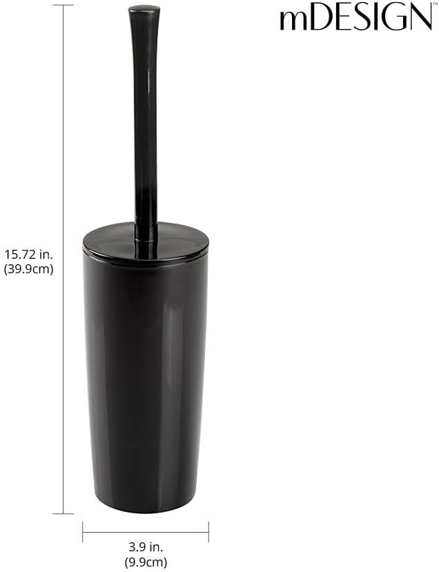 mDesign Slim Plastic Toilet Bowl Brush and Holder Set, Modern Compact Storage Organizer Cleaner Scrubber for Toilet - Heavy Duty Cleaning Plunger for Bathroom, Aura Collection - Black