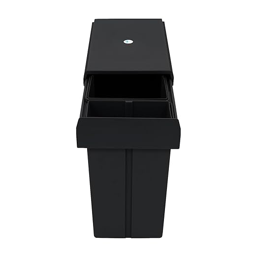 Pullout Trash Can, 10L + 20L Pull Out Under Cabinet Trash Can with Lid, Kitchen Cabinet Garbage Can Sliding Out Under Counter Waste Bin (Black)