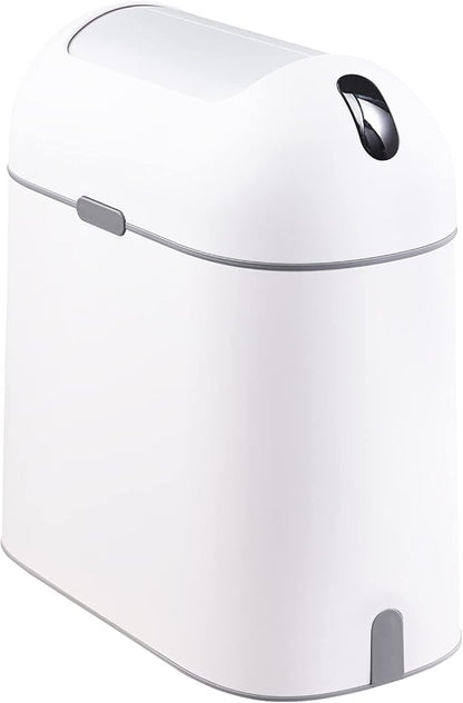 ELPHECO Bathroom Trash Can, 2.5 Gallon Motion Sensor Waterproof Trash Bin with Butterfly lid, Bathroom Decor Waste Basket Garbage Bin for Bedroom Kitchen and Office use, White with Grey Button