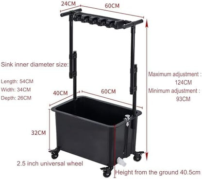 Mop Bucket & Broom Holder - Freestanding Cleaning Cart on Wheels, Storage Rack for Garden, Garage, Schools, Restaurants - Organizer Cabinet for Cleaning Supplies