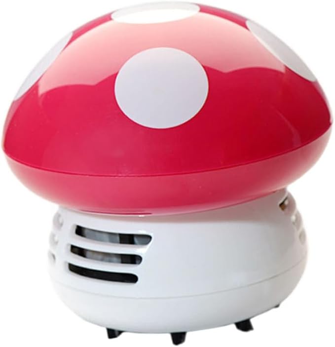VALICLUD Mini Mushroom Tabletop Vacuum Cleaner Portable Handheld Dust Sweeper for Crumbs and Debris Cute Rose Red Design Battery Operated for Desk and Kitchen Use