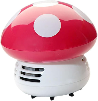 VALICLUD Mini Mushroom Tabletop Vacuum Cleaner Portable Handheld Dust Sweeper for Crumbs and Debris Cute Rose Red Design Battery Operated for Desk and Kitchen Use