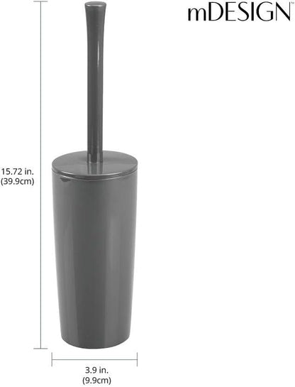 mDesign Slim Plastic Toilet Bowl Brush and Holder Set, Modern Compact Storage Organizer Cleaner Scrubber for Toilet - Heavy Duty Cleaning Plunger for Bathroom, Aura Collection - Charcoal Gray