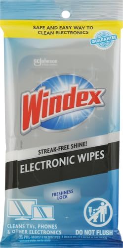 Windex Electronic Cleaning Wipes, Pre-Moistened Screen Wipes for TVs, Phones, and Other Electronics, Resealable for a Freshness Lock, 25 Count (Pack of 12)