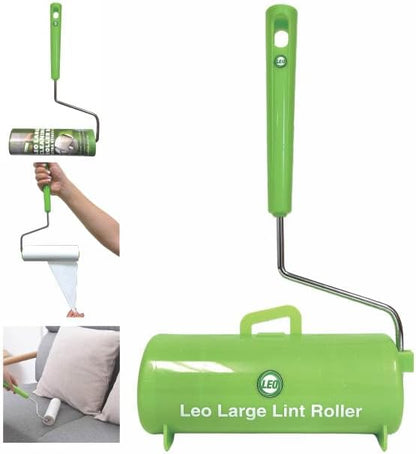 Leo 6.3-Inch Wide Lint Roller with 12-Inch Handle, Dog Hair Roller for Pet Cat Hair Removal, Super Sticky Roll Floor Refill, Leo Cleaning Roller Refill, 1 Roller + 2 Refills, 270 Sheets Total