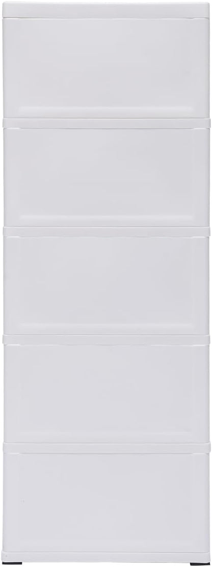 5 Drawer Stackable Storage Tower,Plastic Drawers Dresser,Narrow Rolling Storage Cabinet for Livingroom,Colored