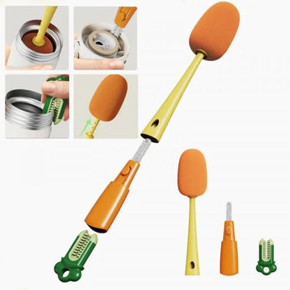 Bottle Cleaning Brush Long Handle Bottle Brush 3 in 1 Detachable Multifunctional Sponge Bottle Brush with Nipple Cleaning Brush and Bottle Gap Cleaner Brush (Gifted Colour)