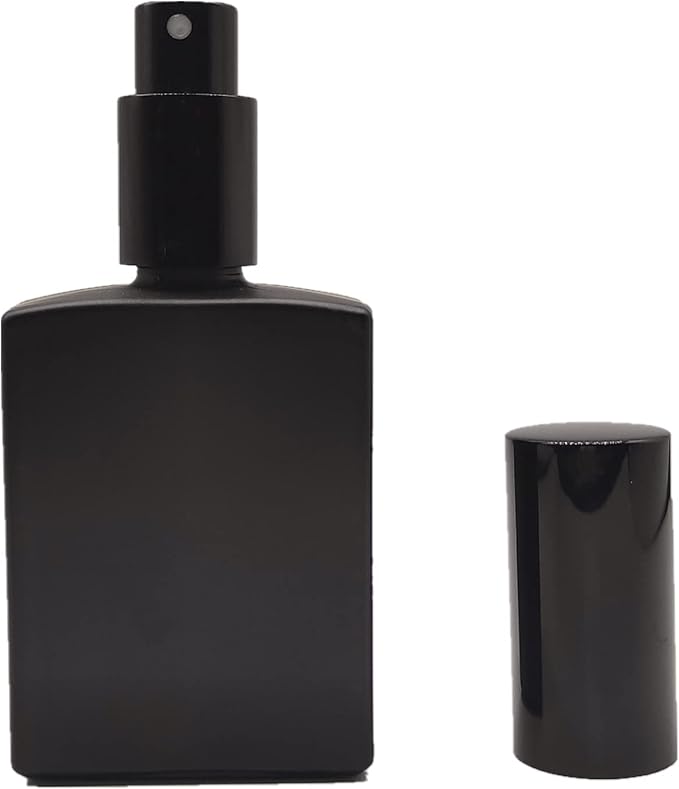 8PCS Square Glass Spray bottle,1.7oz Small Refillable Container with Fine Mist sprayer,Perfume bottle (50ml, Matte Black)