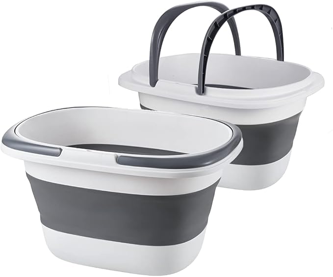 Goderewild 2 Pack Large Collapsible Mop Bucket 4.2 Gallon(16L) with Handle for House Cleaning, Space Saving Outdoor Multiuse Foldable Water Pail for Camping, Fishing, RV(2, Grey)