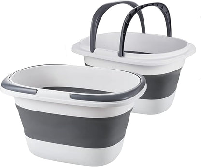 Goderewild 2 Pack Large Collapsible Mop Bucket 4.2 Gallon(16L) with Handle for House Cleaning, Space Saving Outdoor Multiuse Foldable Water Pail for Camping, Fishing, RV(2, Grey)