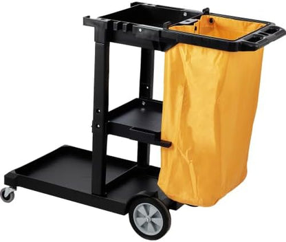 Cleaning Cart, 3-Shelf Commercial Janitorial Cart, 200 lbs Capacity Plastic Housekeeping Cart, with 25 Gallon PVC Bag, 47 x 20 x 38.6in, Yellow&Black
