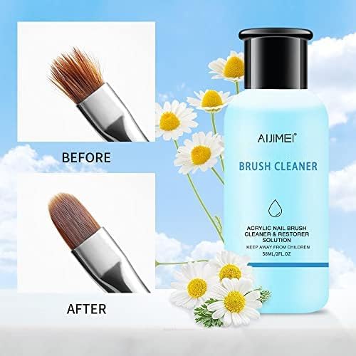 Nail Brush Cleaner Restorer Nail Brush Cleaner Solution Clean Manicure Brushes Set A with Glass Cup & Cleaning Cotton Pads for Nail Art Gel Polish Painting Brushes 58ml
