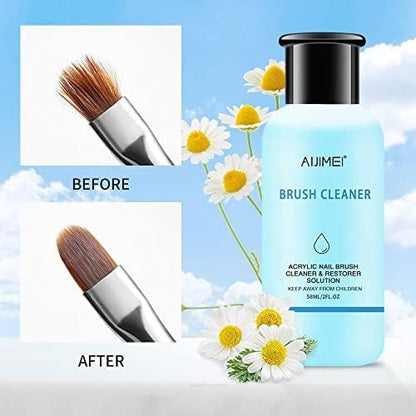 Nail Brush Cleaner Restorer Nail Brush Cleaner Solution Clean Manicure Brushes Set A with Glass Cup & Cleaning Cotton Pads for Nail Art Gel Polish Painting Brushes 58ml