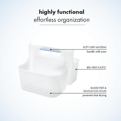 madesmart Large Portable Shower Caddy, Hold Soap, Shampoo, Hair Supplies and Beauty Products, Cleaning Supplies Organizer for Home, Dorm, Plastic Shower Tote, Soft Handle, Blue
