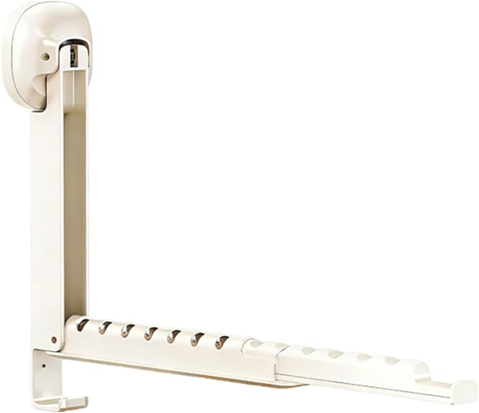 Foldable Clothes Drying Rack, Wall Mounted Drying Rack with Suction Cup, Retractable, Portable Over The Door Hooks Hanger for Laundry Bathroom RV Balcony. (White)