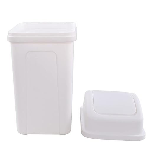 2 Gallon Small Waste Basket with Swing-Lid, Plastic Swing-Top Trash Can, White