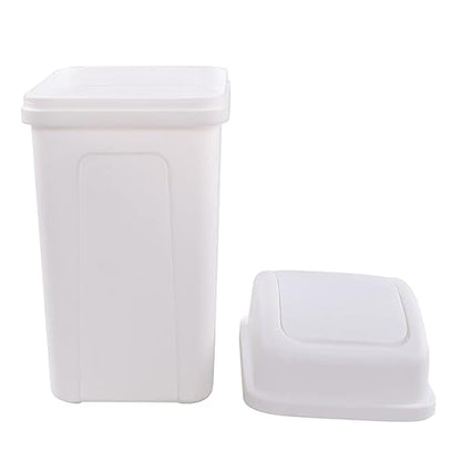 2 Gallon Small Waste Basket with Swing-Lid, Plastic Swing-Top Trash Can, White