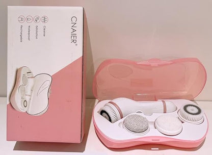 Facial Cleansing Brush, 4 in 1 Electric Face Scrubber with Travel Case and 4 Brush Heads, Waterproof Facial Cleansing Spin Brush for Gentle Exfoliation and Deep Cleaning (Pink)