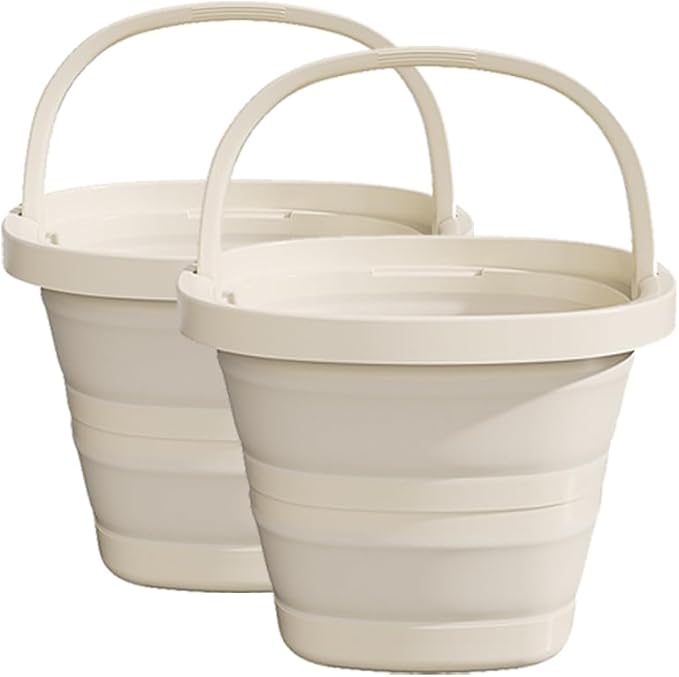 Folding Bucket, Water Bucket, 5L, 10L, Thick, Multi-Functional, Convenient, Foot Bath, Square, Stylish, Camping, Laundry, car wash, Foot Bath, Fishing (Beige*2)