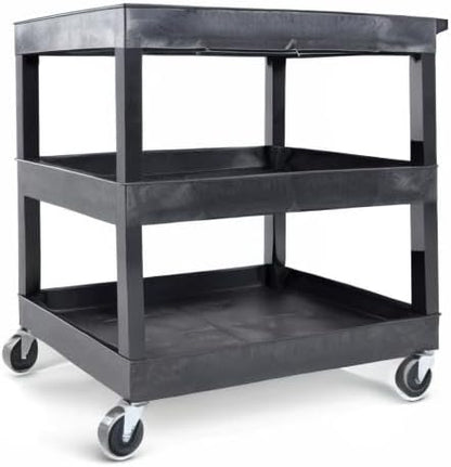 Tubstr 3-Tier Rolling Utility Cart 2-Pack | Each Supports up to 300 lbs. Heavy-Duty Shelf Cart for Garage Storage, Office Spaces, & Kitchen Use | Durable Tool Cart with Locking Wheels (Black, 32 x 18)