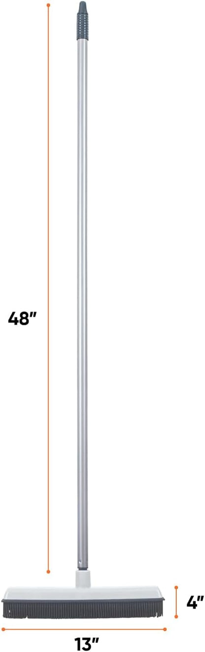 Rubber Bristle Broom for Hardwood Floors, Tiles, Carpets, Wood, and Vinyl Salon Broom, Rubber Squeegee Broom, Rug Broom, Rubber Rake for Human Hair, Pet Hair, Fur, Lint, Liquid, Grey, by Superio