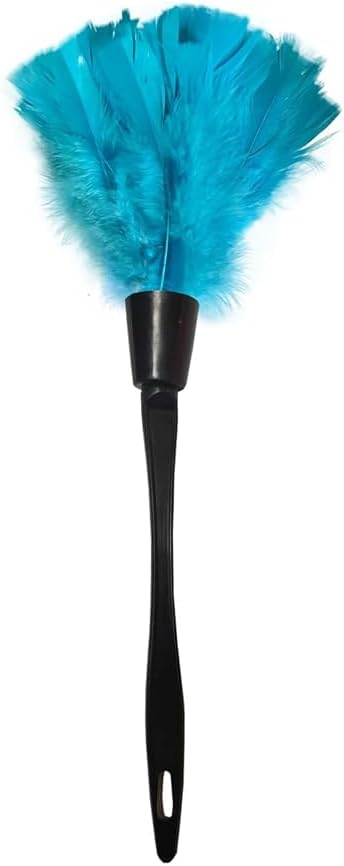 14 Inch Turkey Feather Duster, Gentle Style Dusting Tool for Home/Office Delicate Surfaces (Lake Blue)