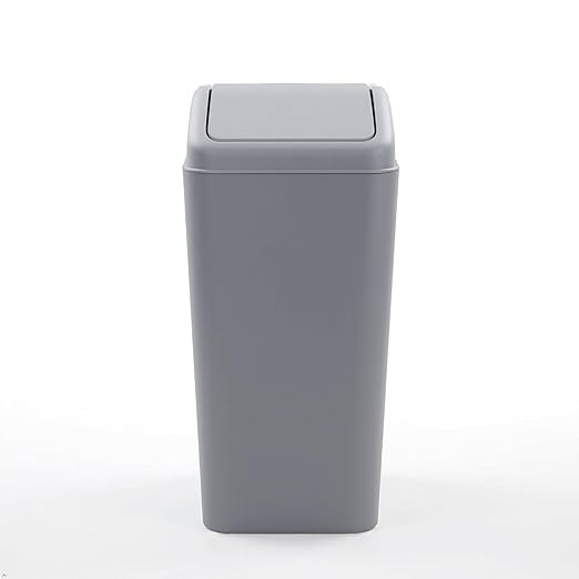 4.2 Gallon Plastic Swing Top Trash Can with Lid, Covered Swing Top Waste Basket, Gray