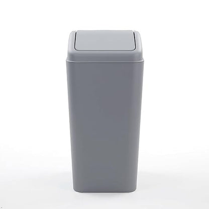 4.2 Gallon Plastic Swing Top Trash Can with Lid, Covered Swing Top Waste Basket, Gray