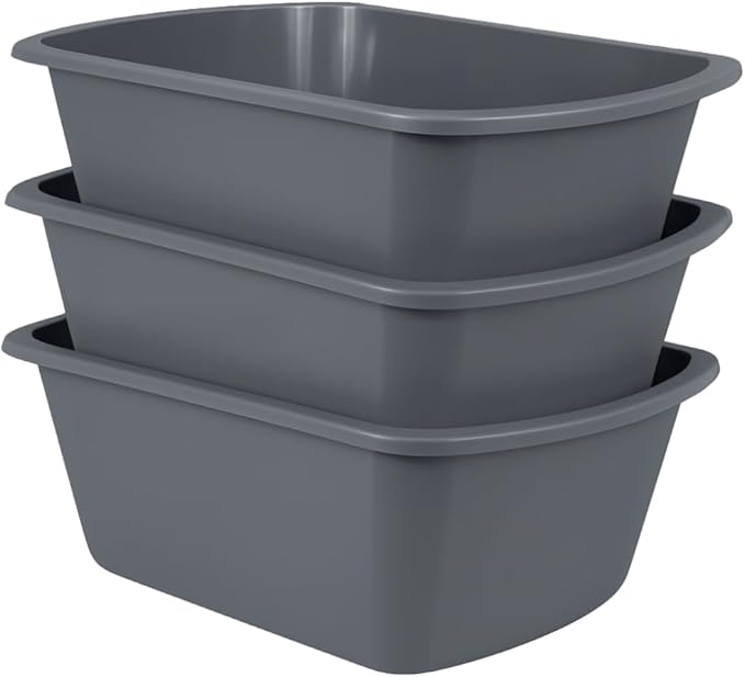 Vakly Wash Basins – Rectangular Plastic Hospital Bedside Soaking Tub - Small 7 Qt Graduated Bucket - Portable Washbasin for Washing, Cleaning, Foot Bath, Dishes, Face Cleansing Bowl (3)