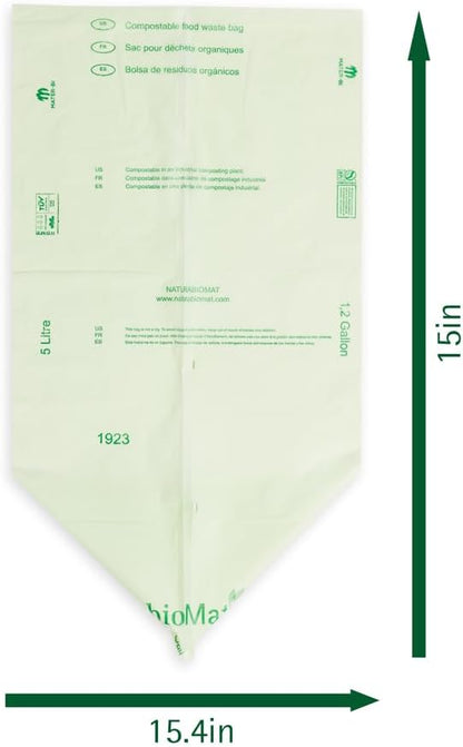 bioMat Compostable Trash Bags 1.2 Gallon, 150 Count, Small flat top Kitchen Food Scrap Bin Liners, BPI, CMA and OK Compost HOME certified, Meets the ASTM D6400 Standard